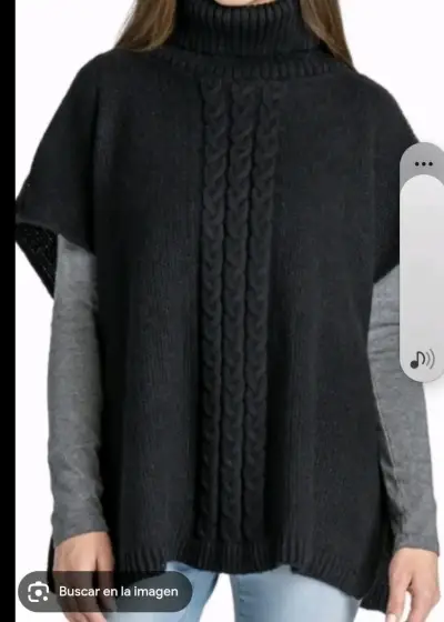 Poncho de punto negro para mujer - miniatura 2