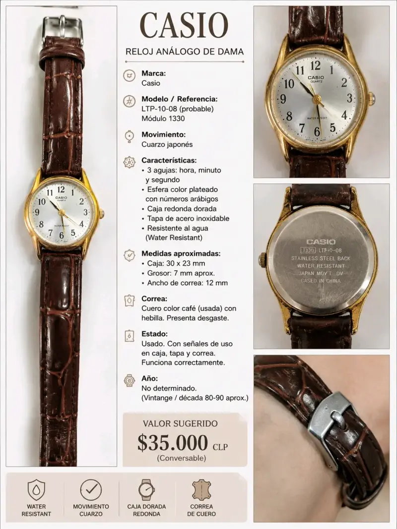 Reloj Casio Vintage con Correa de Cuero Marrón - 6