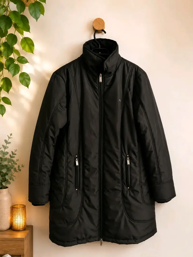 Casaca negra acolchado para mujer - 1