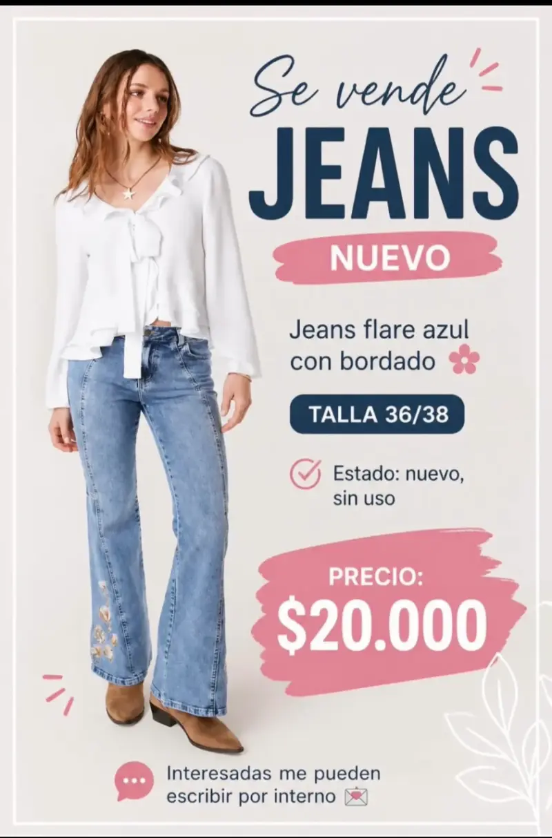 Jeans flare azul con bordado nuevo