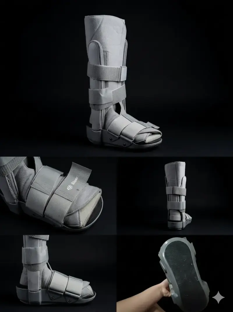 Bota ortopédica gris con soporte ajustable