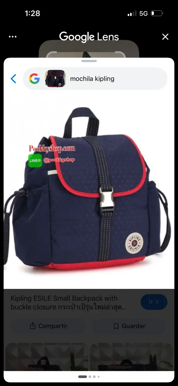 Mochila pequeña Kipling azul con detalles rojos - 1