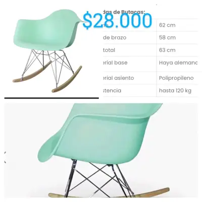 Silla mecedora de polipropileno verde - miniatura 1