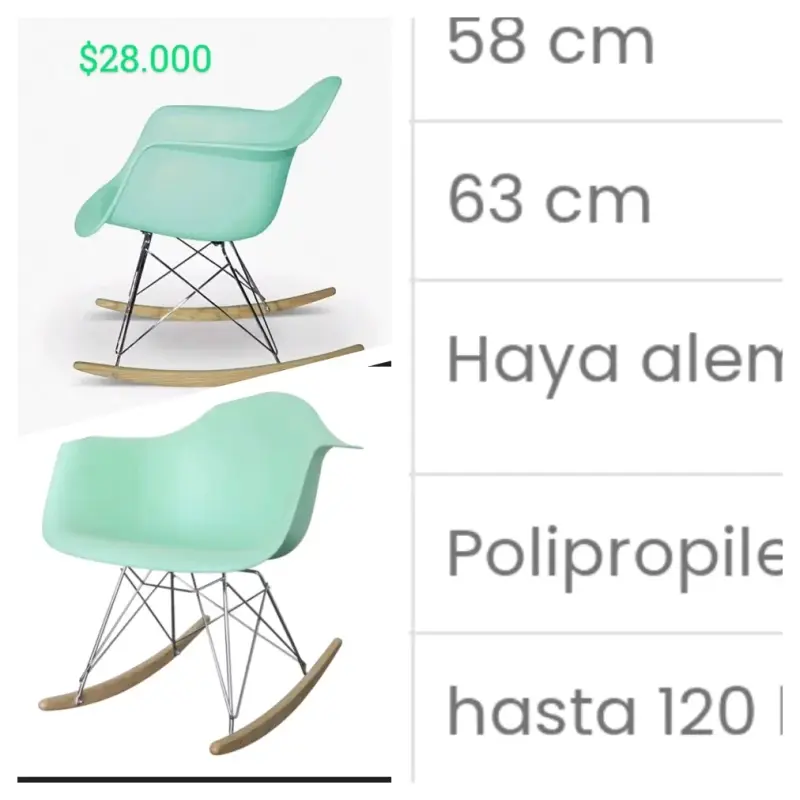 Silla mecedora de polipropileno verde - 3