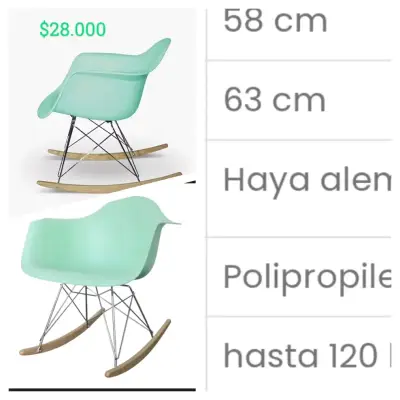 Silla mecedora de polipropileno verde - miniatura 3