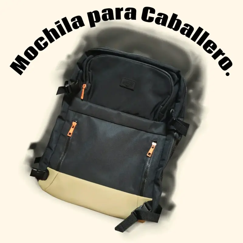 Mochila para caballero negra con detalles beige