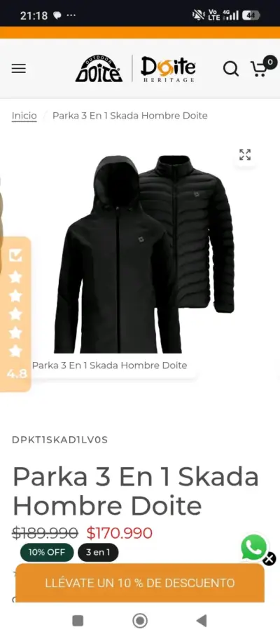 Parka 3 en 1 Skada Hombre Doite Negra - miniatura 4