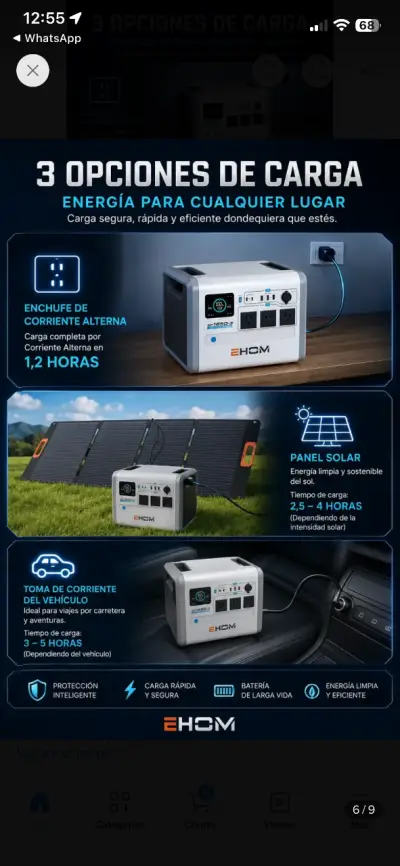 Estación de energía portátil Ehom 1024Wh 1650W - miniatura 4