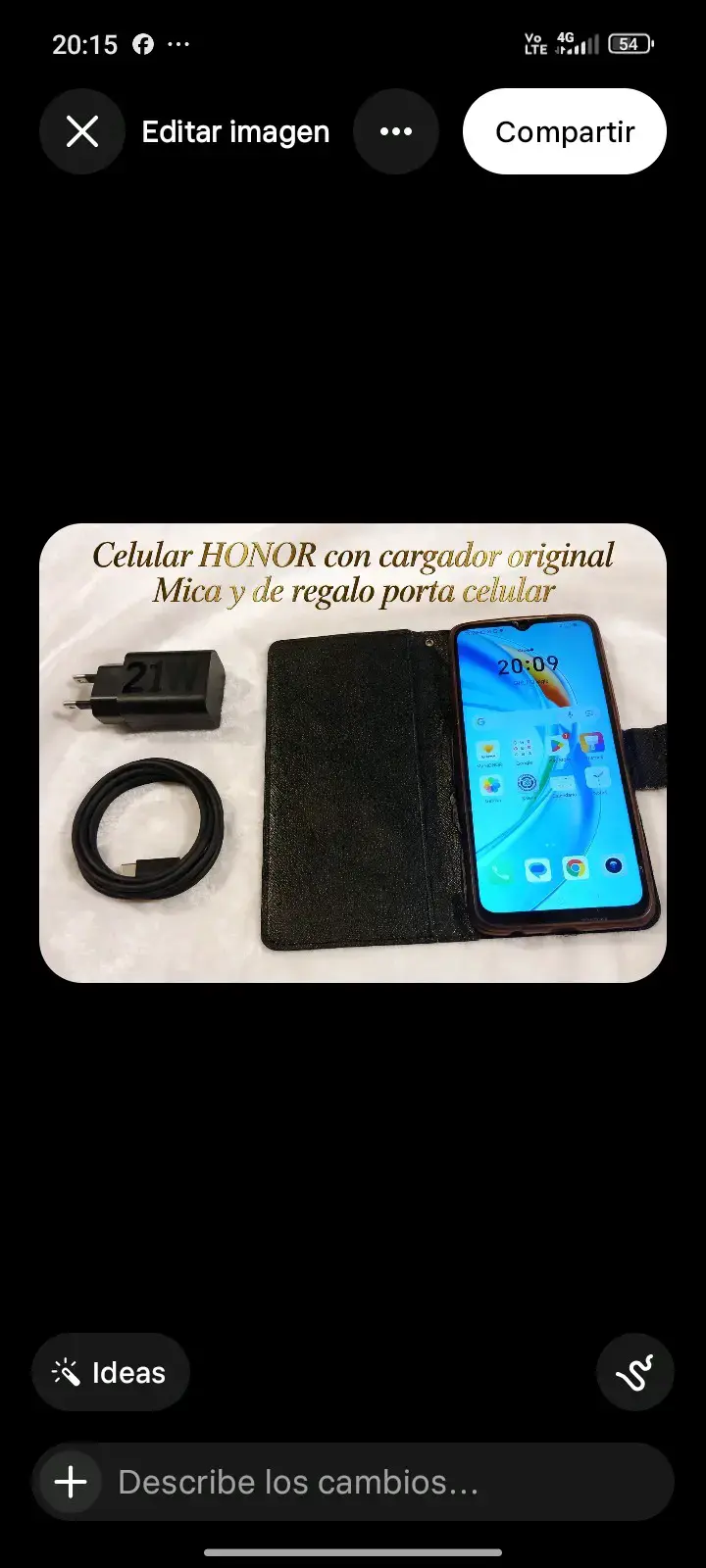 Celular HONOR con cargador y funda