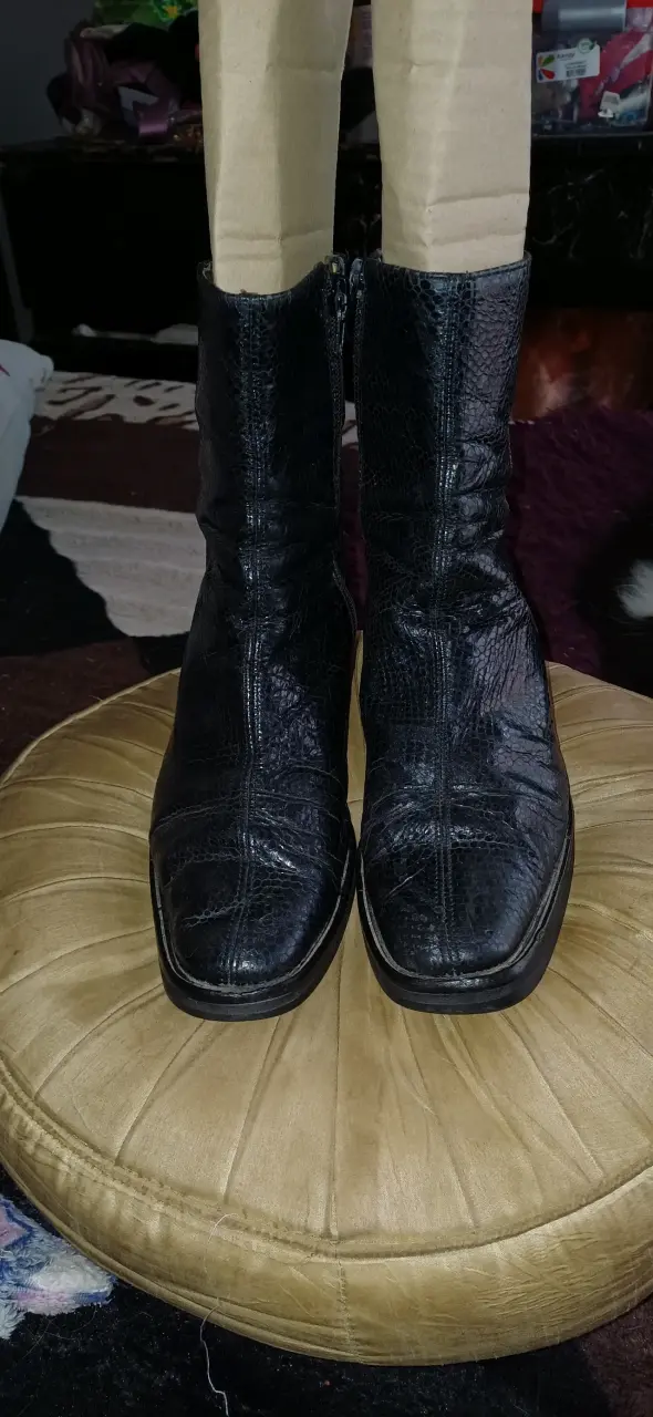 Botines de cuero negro con tacón para mujer - 2