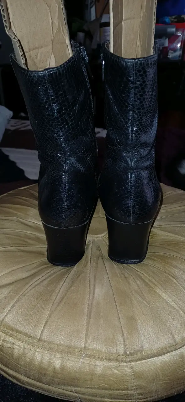 Botines de cuero negro con tacón para mujer - 3