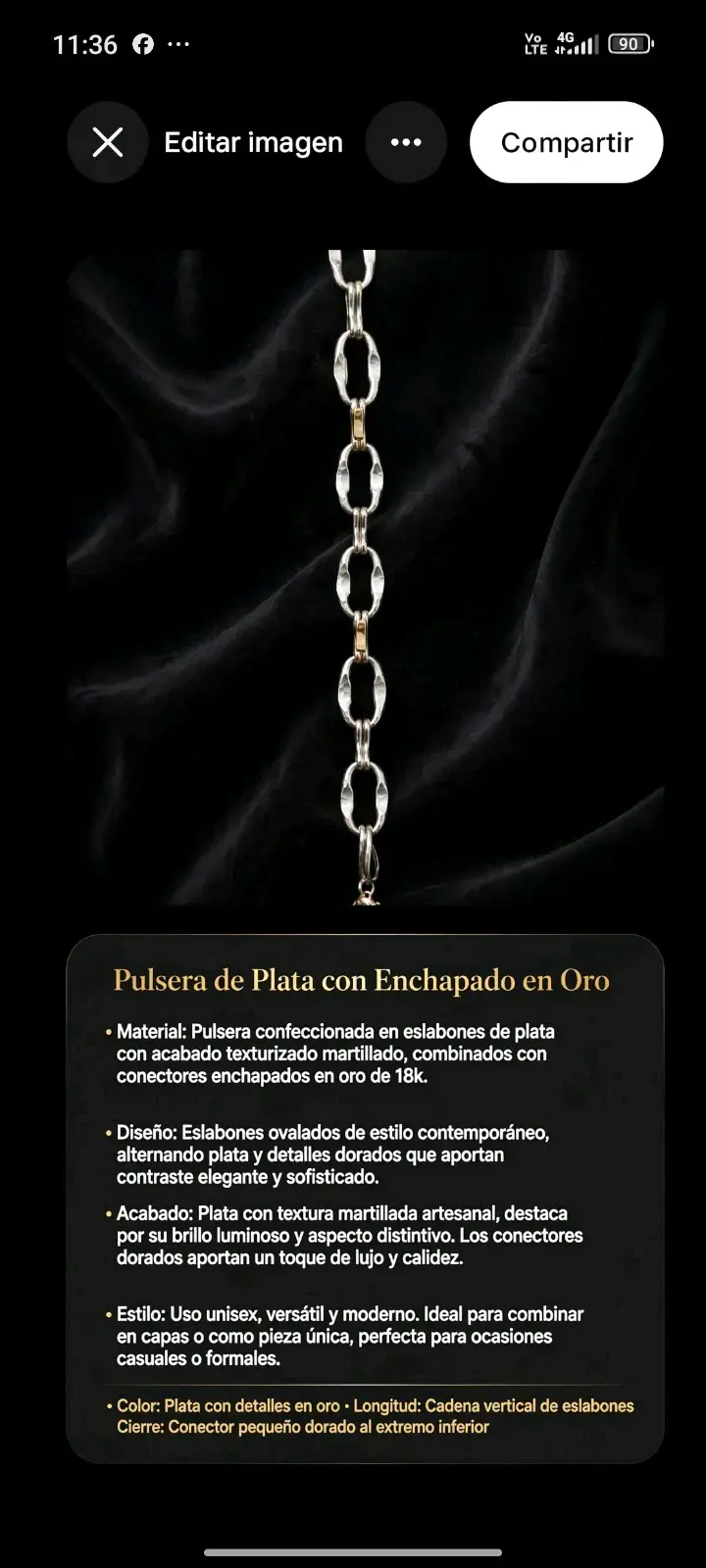 Pulsera de plata con enchape de oro 18k