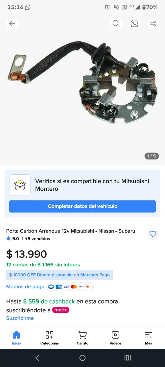 Porta Carbón Arranque 12V para Mitsubishi Montero - 1