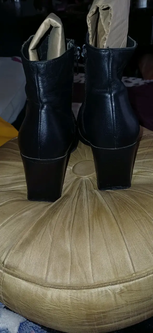 Botines de cuero negro con tacón para mujer - 4
