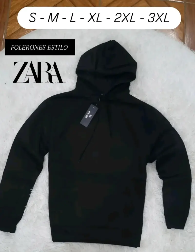 Polerón nuevo con capucha negro estilo Zara - 1