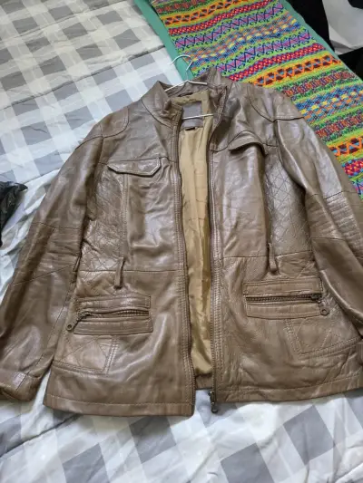 Chaqueta de cuero marrón para hombre - miniatura 1