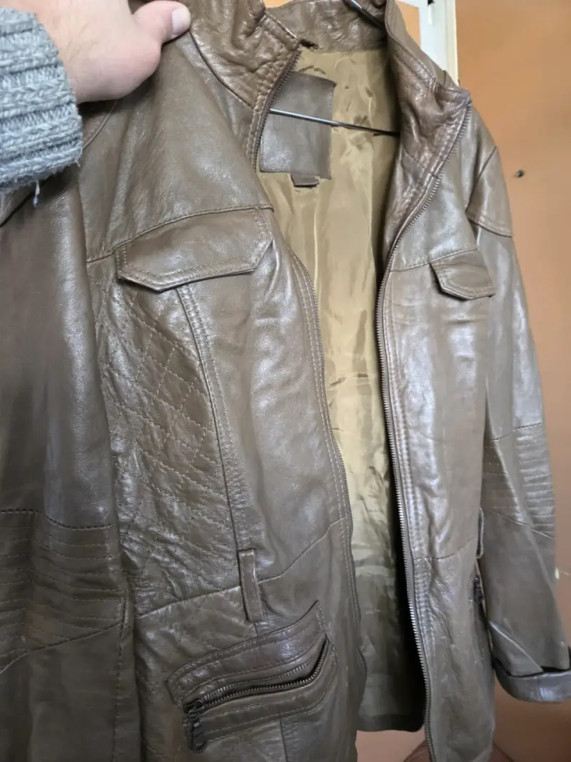 Chaqueta de cuero marrón para hombre - 2