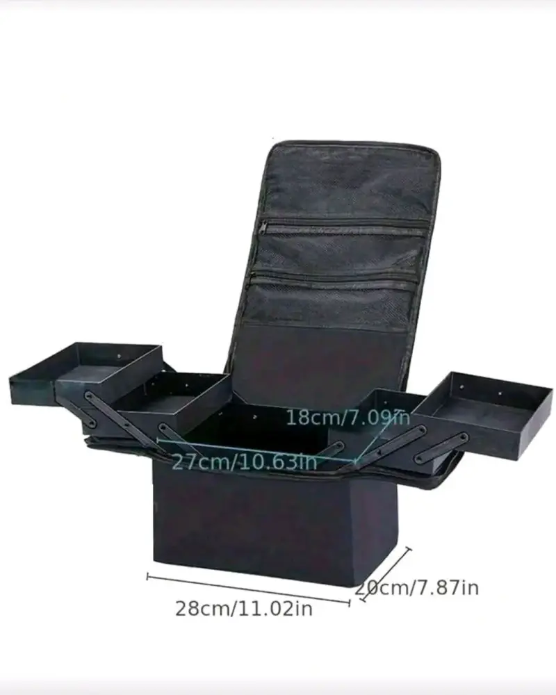 Caja organizadora de maquillaje negra con compartimentos