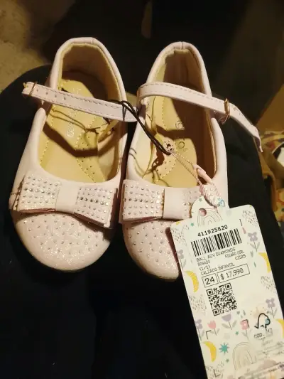 Zapatos de niña rosados con brillantes talla 24 - miniatura 1