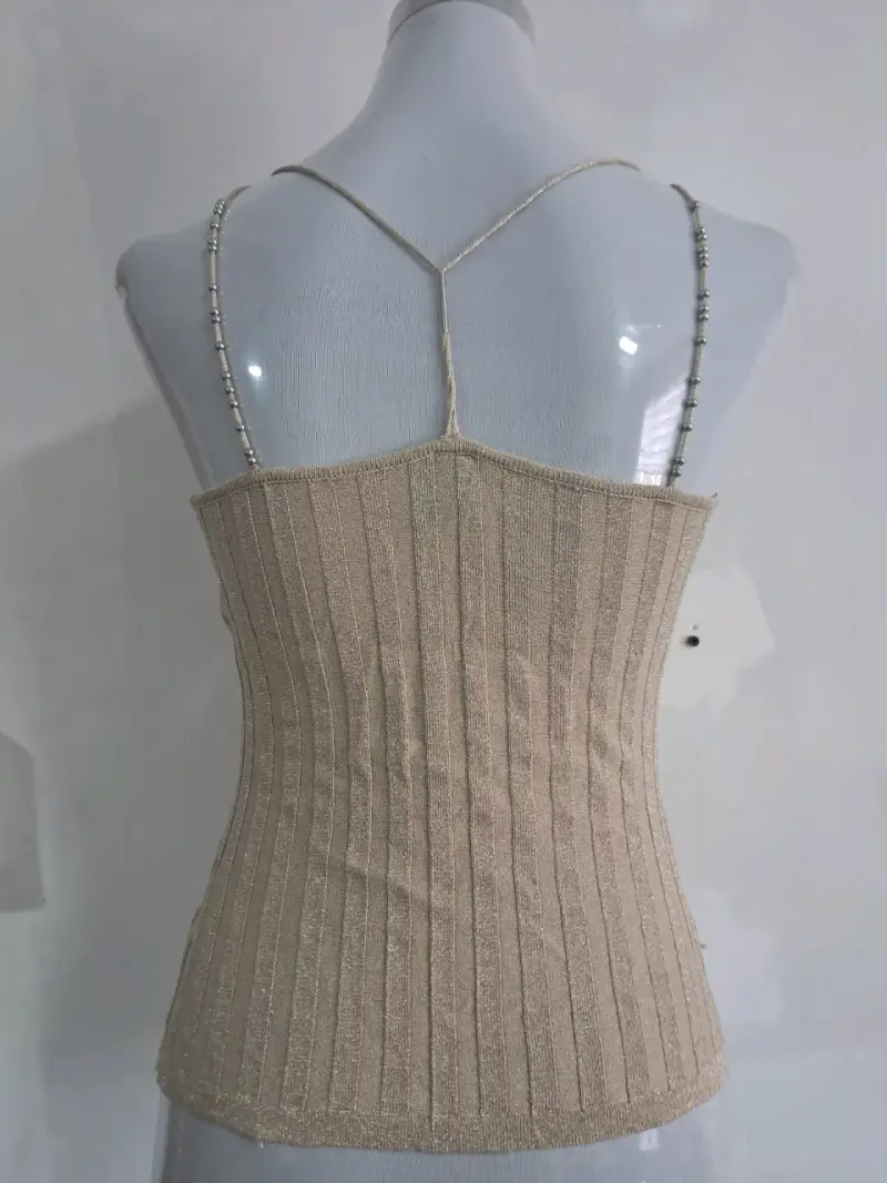 Top de tirantes beige con brillo para mujer - 2
