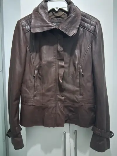 Chaqueta de cuero marrón Guess para mujer - miniatura 1