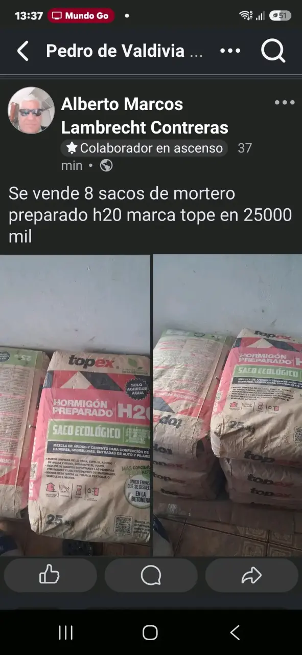 Sacos de mortero preparado H20 marca Topex