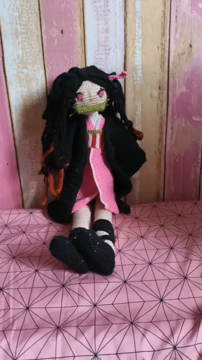 Muñeca tejida a crochet estilo anime de Nezuko - miniatura 1