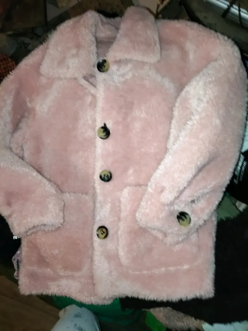 Chaqueta de lana sintética rosada para mujer - 4