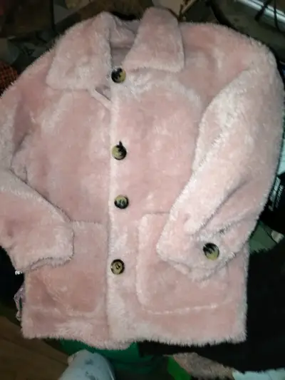 Chaqueta de lana sintética rosada para mujer - miniatura 4