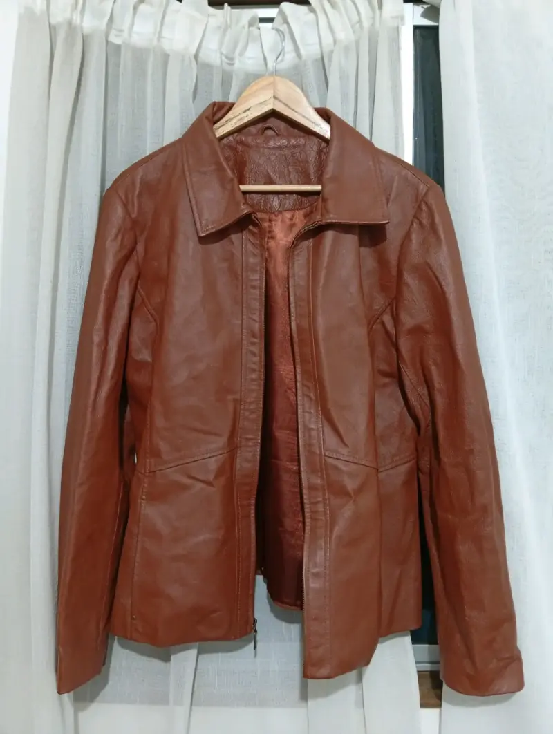 Chaqueta de cuero marrón para mujer - 5