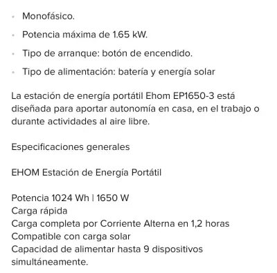 Estación de Energía Portátil Ehom EP1650-3 1024Wh - miniatura 2