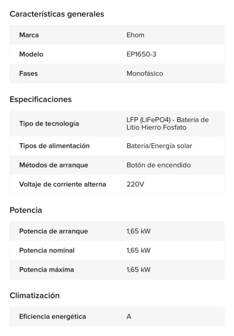 Estación de Energía Portátil Ehom EP1650-3 1024Wh - 4