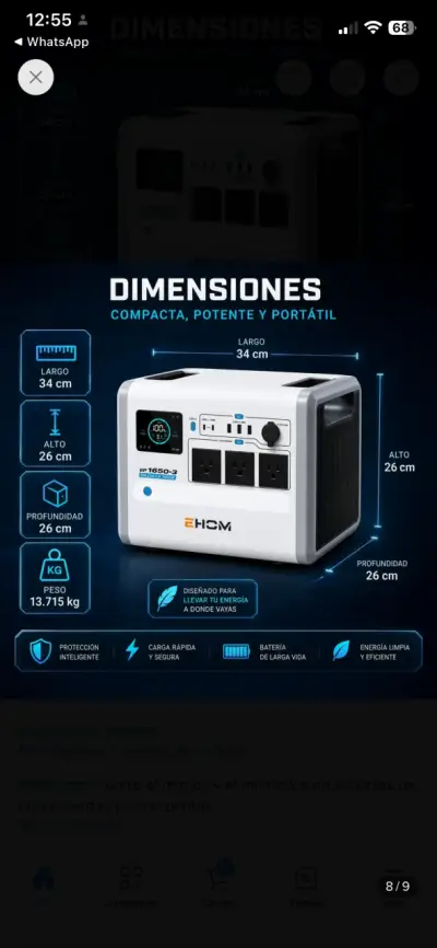 Estación de Energía Portátil Ehom EP1650-3 1024Wh - miniatura 5
