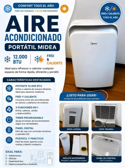 Aire acondicionado portátil Midea 12,000 BTU - miniatura 2