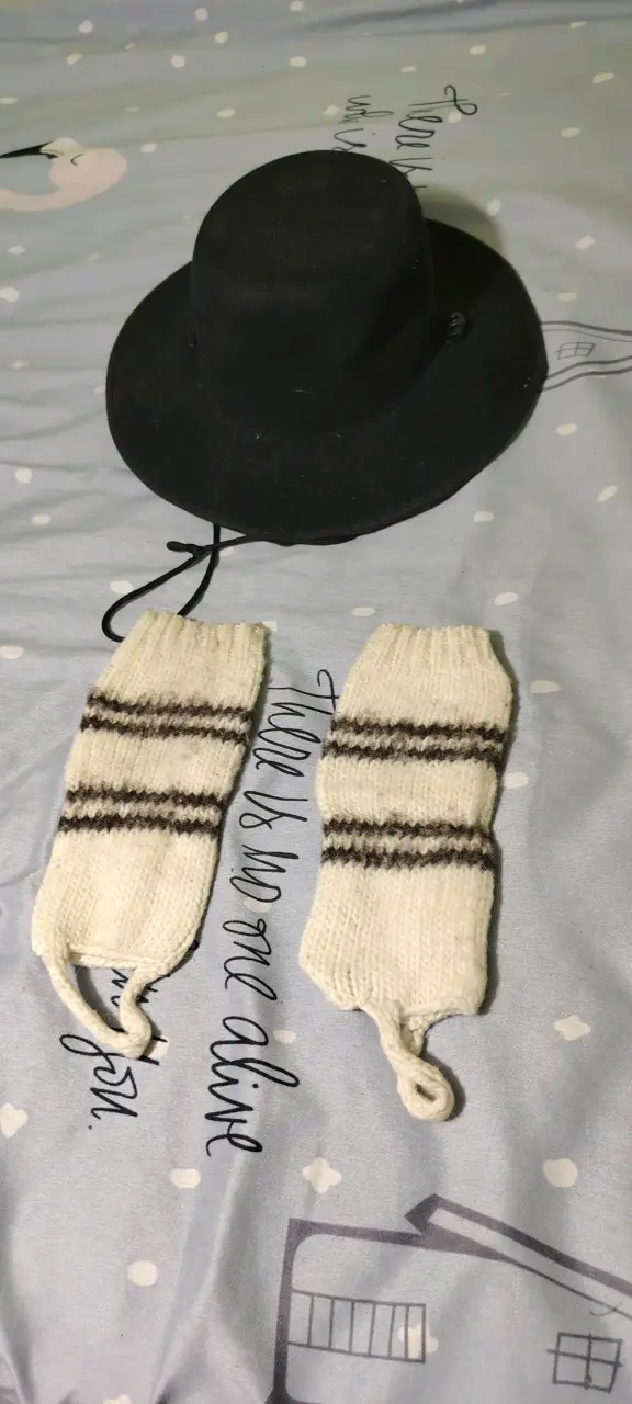 Conjunto de gorro y mitones de lana artesanal - 1