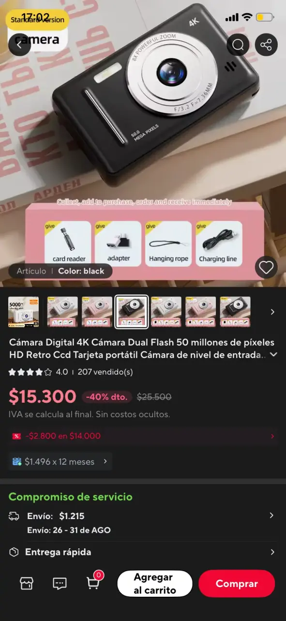 Cámara digital con accesorios y tarjeta 64GB - 6