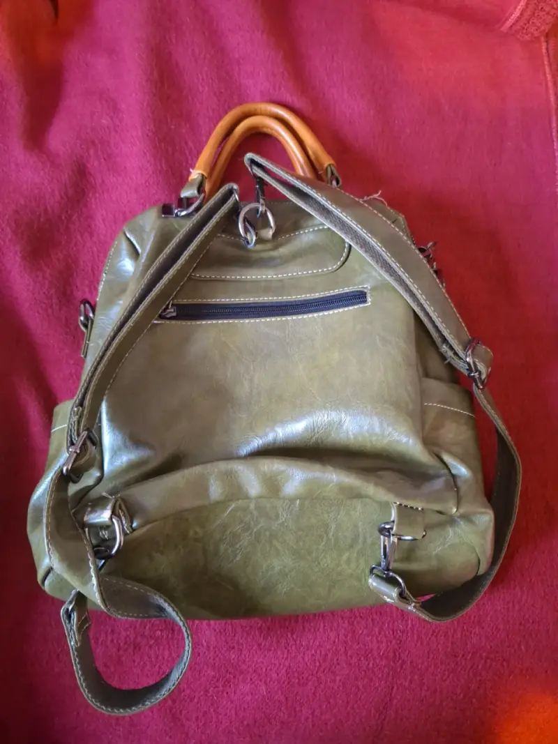 Mochila de cuero verde y marrón - 2