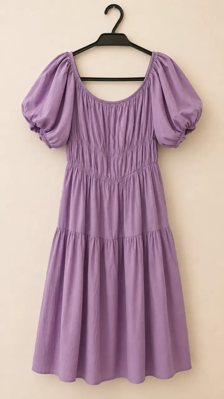 Vestido morado con mangas abullonadas - 1