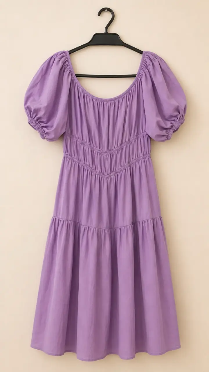 Vestido morado con mangas abullonadas - 2