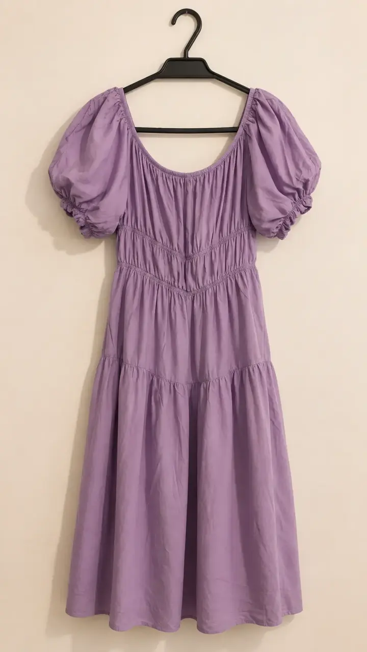 Vestido morado con mangas abullonadas - 3