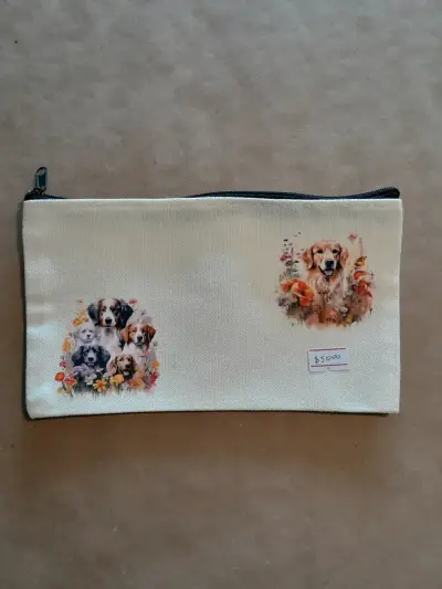 Estuche de tela con diseño de perros y flores - miniatura 1