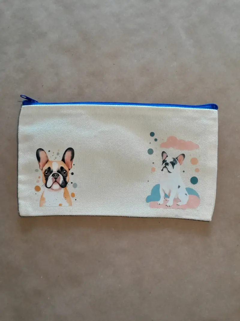 Estuche de tela con diseño de perros y flores - 3