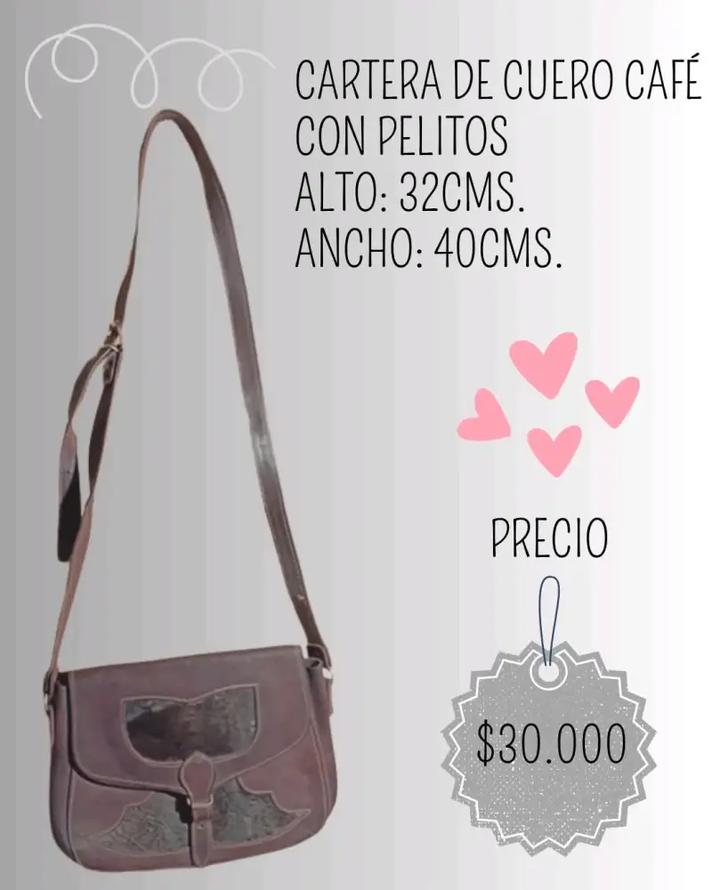 Cartera de cuero café con pelitos
