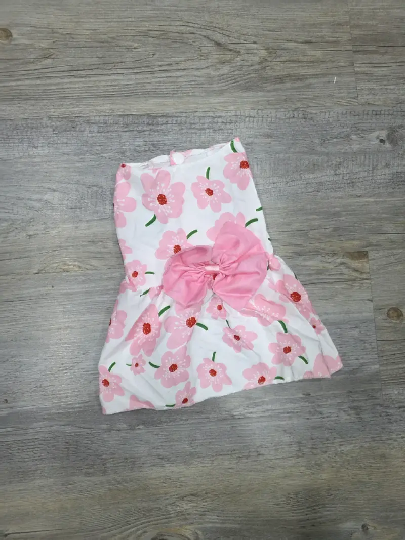 Vestido para perro con flores rosadas y lazo - 3