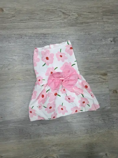 Vestido para perro con flores rosadas y lazo - miniatura 3