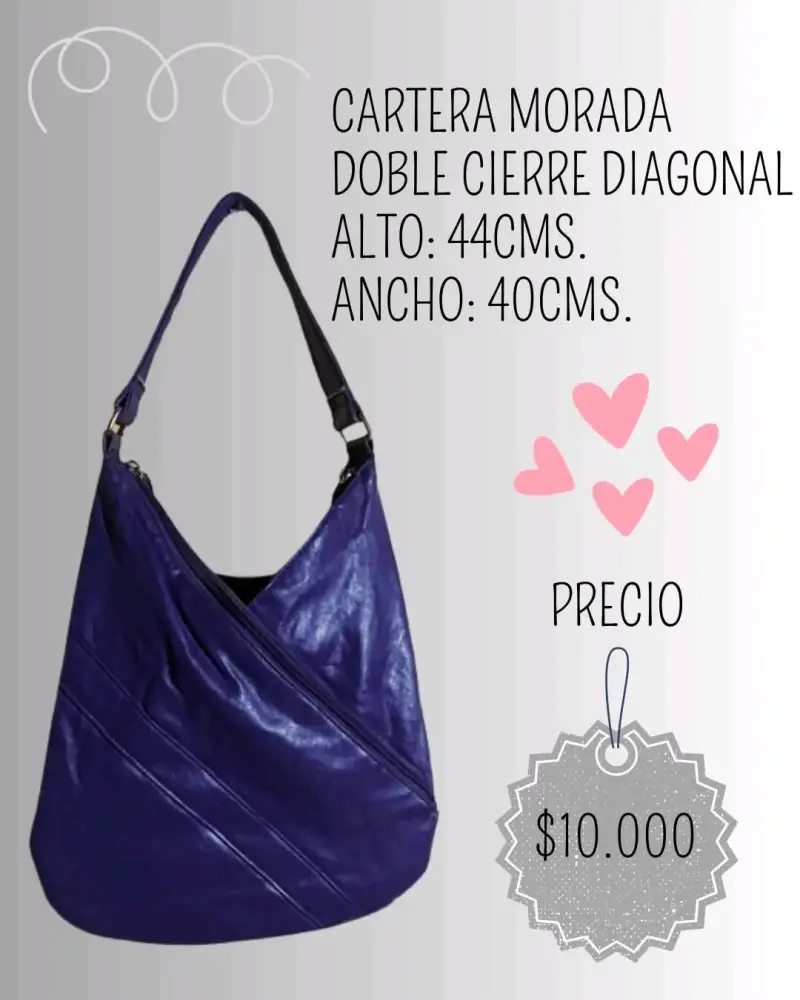 Cartera morada con doble cierre diagonal