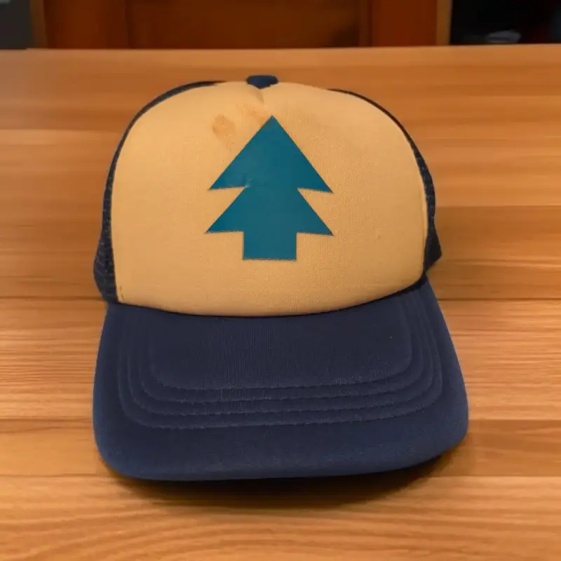 Gorra trucker azul con diseño de árbol