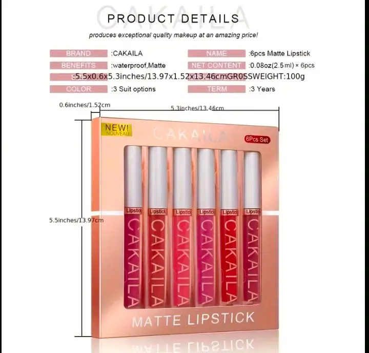 Set de Labiales Mate Cakaila 6 Colores - 4
