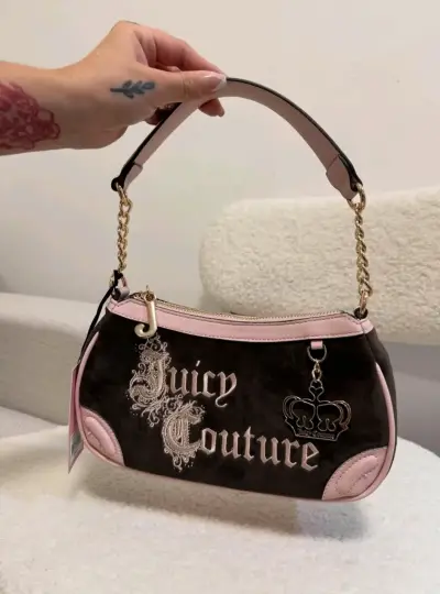 Bolso Juicy Couture cafe y rosa con detalles dorad - miniatura 1