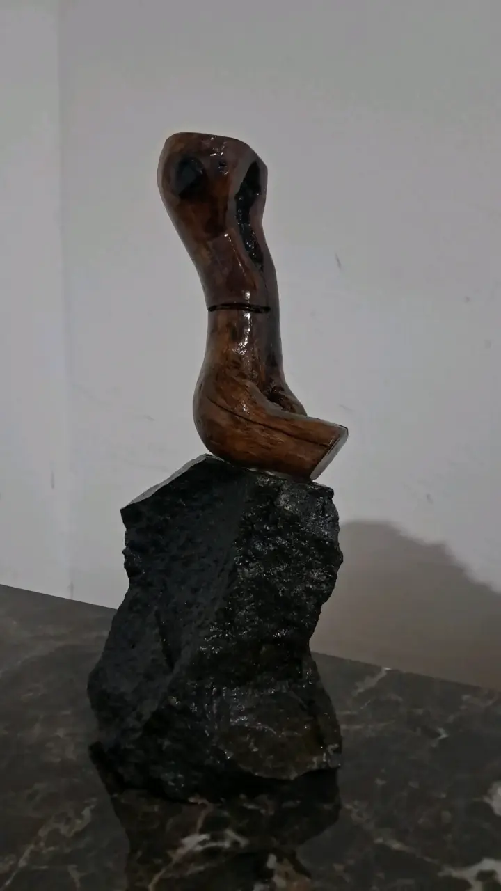 Escultura de madera boldo sobre base de granito - 2